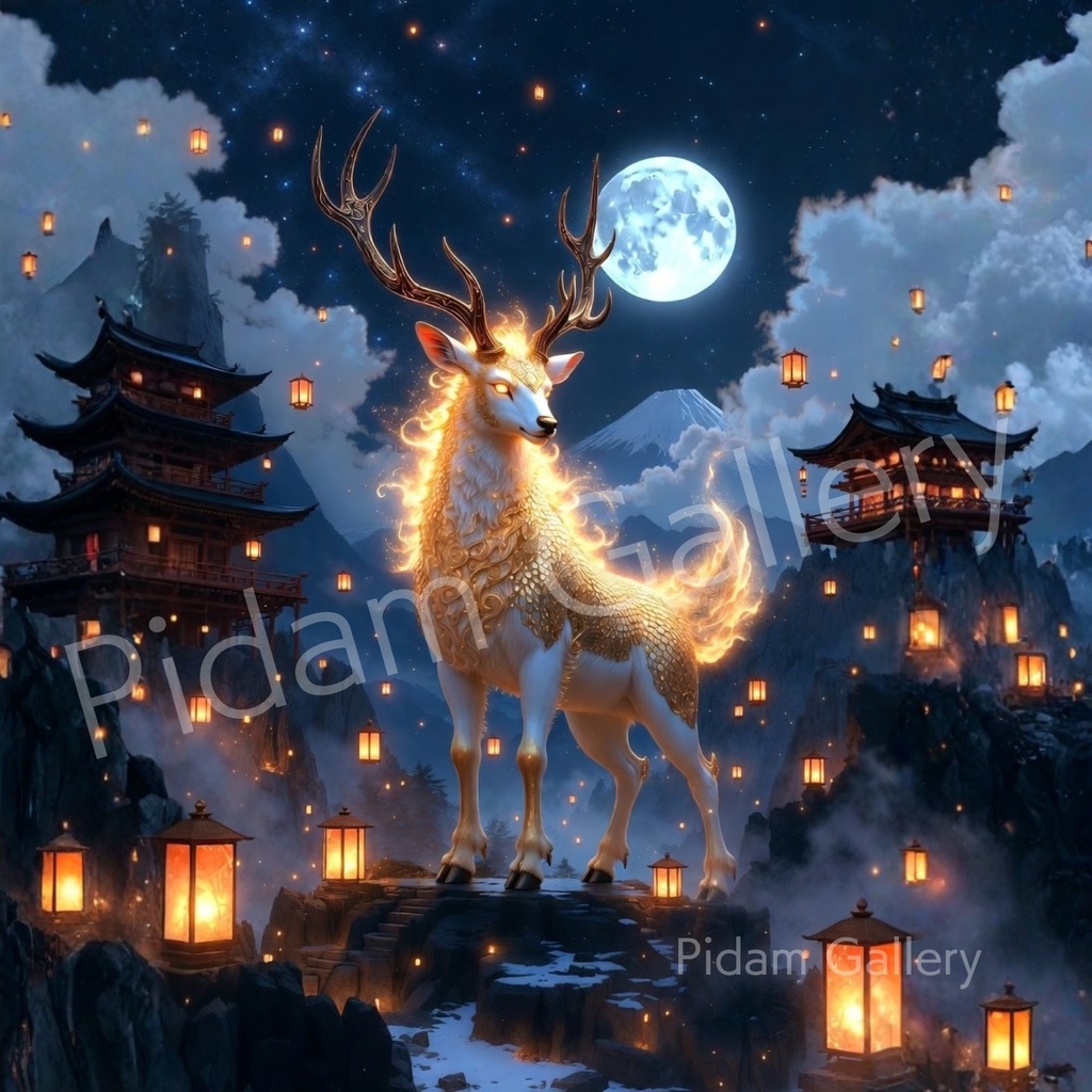 神煌麒麟｜月夜と灯火に導かれる神獣アート【D019】