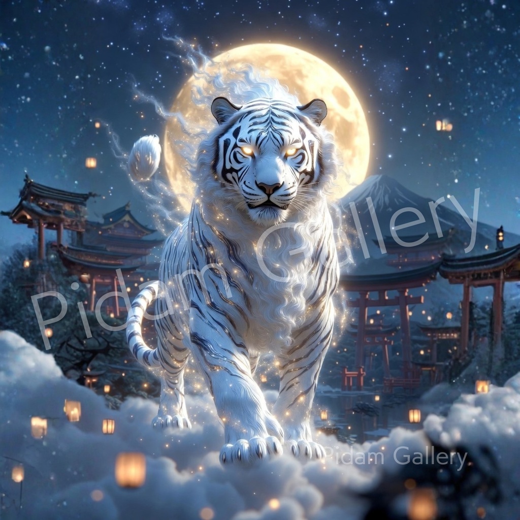 白虎顕現｜月光に導かれる守護神獣アート【D024】