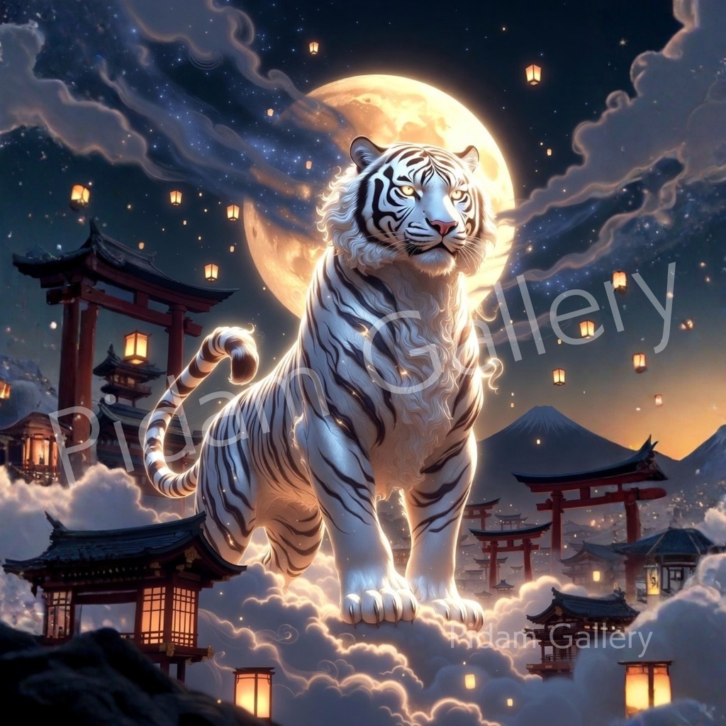白虎神域|月夜に舞う守護の神獣アート【D025】