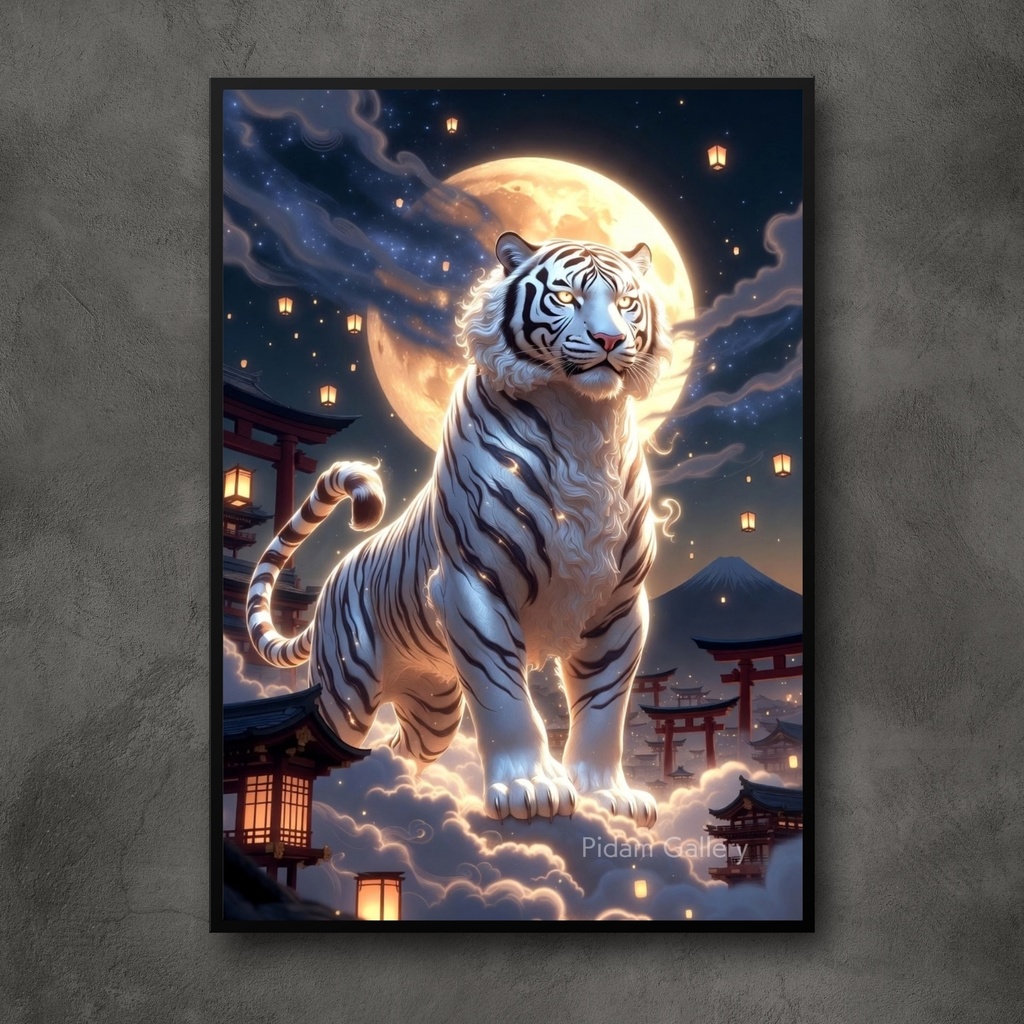 白虎神域|月夜に舞う守護の神獣アート【D025】