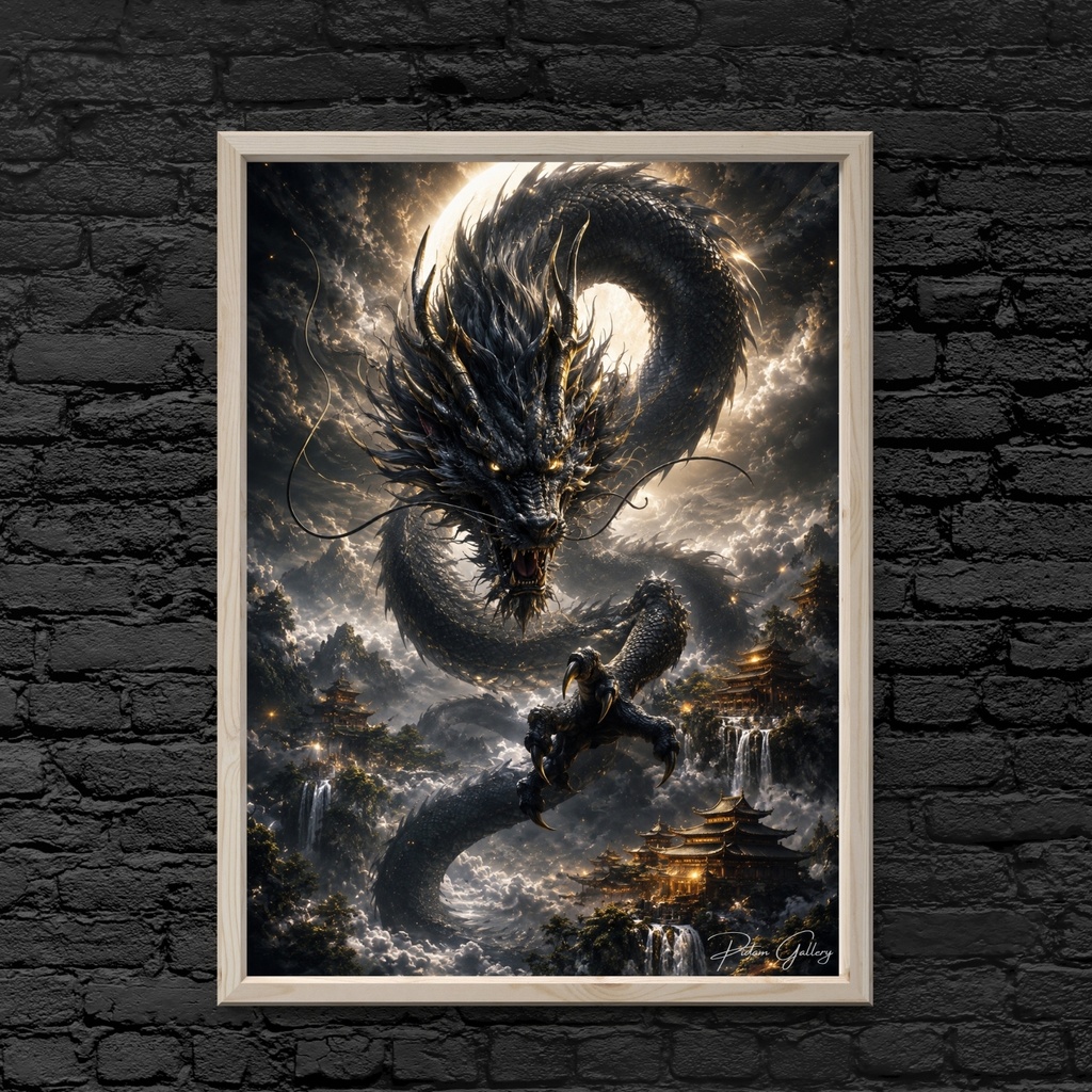 【黒龍の覚醒】 黒龍幻想アート｜A4デジタル
