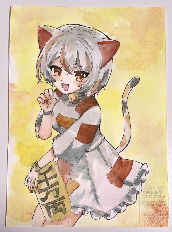 豪徳寺ミケ◆東方水彩原画(A5サイズ)