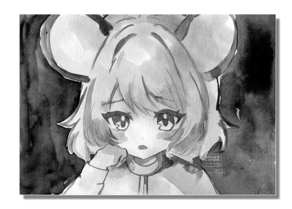 【原画】ナズーリン（A5サイズ/モノクロ水彩）