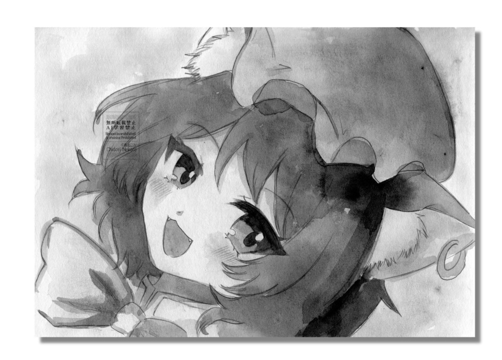 【原画】橙（A5サイズ/モノクロ水彩）
