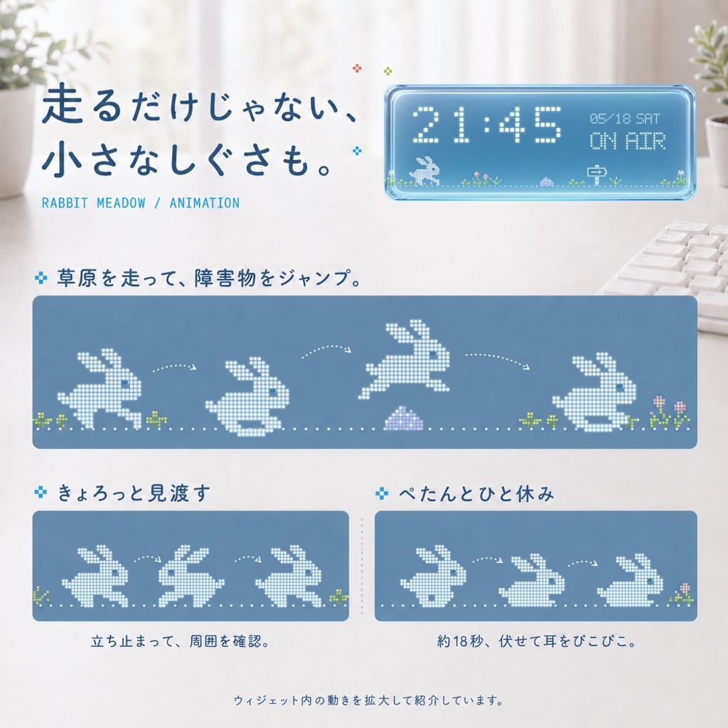 【OBS対応】動くウサギドット時計|全5色・20プリセット|Rabbit Meadow