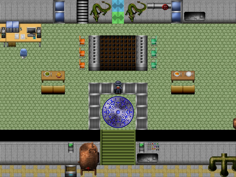 【無料版】現代・SFマップチップ(床、イス、パイプ、皿料理) ツクール・ウディタOK