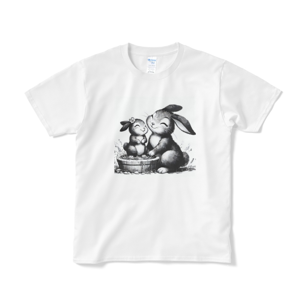 うさぎ親子の水遊び