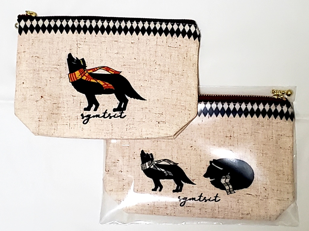 おがにゃんポーチ,オオカミ杉くんポーチ、黒豹kitくんポーチ