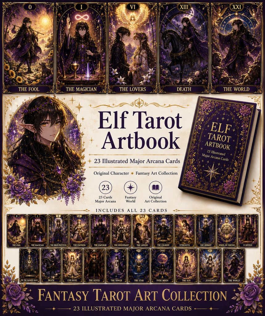Elf Tarot Artbook｜Fantasy Tarot Collection (23 Cards)　紫の幻想世界を旅する、Elfのタロットアート作品集。 全23枚に込めた物語をお楽しみください。
