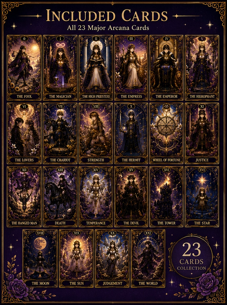 Elf Tarot Artbook|Fantasy Tarot Collection (23 Cards) 紫の幻想世界を旅する、Elfのタロットアート作品集。 全23枚に込めた物語をお楽しみください。