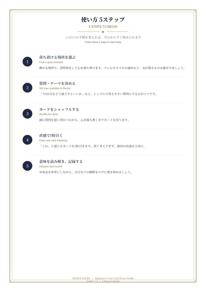 はじめてのタロット占い 1枚引きガイド&練習ログ(PDF)