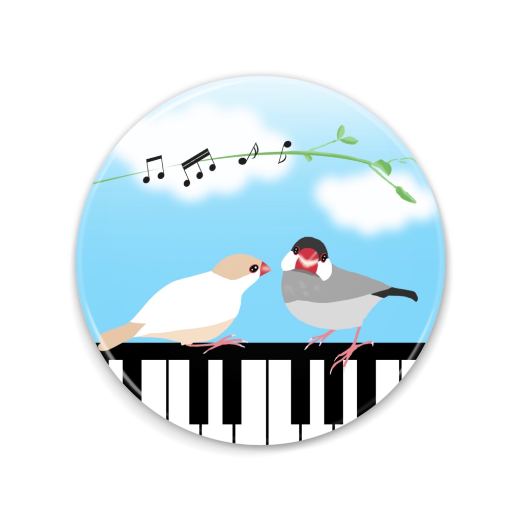 クリーム文鳥と桜文鳥と音楽 缶ミラー Ichikoyu Booth