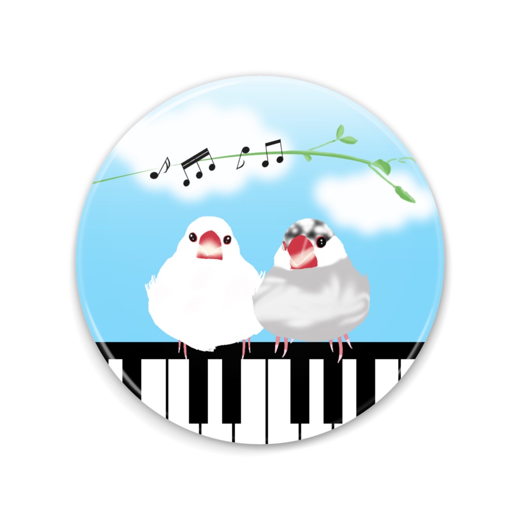 白文鳥とごま塩文鳥と音楽♪缶ミラー