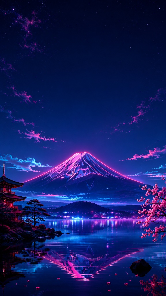 スマホ壁紙10枚セット|和風ネオン・幻想夜景・AIアート