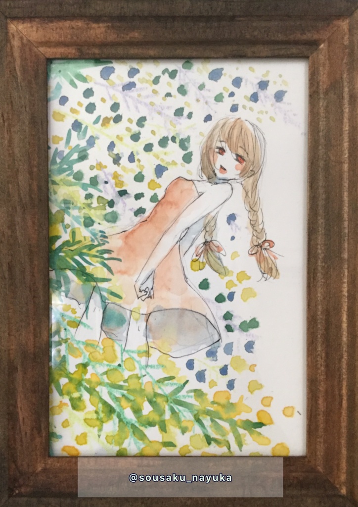 絵画/タペストリ水彩画 「ポットとクワズイモの花」絵のサイズ(405×305