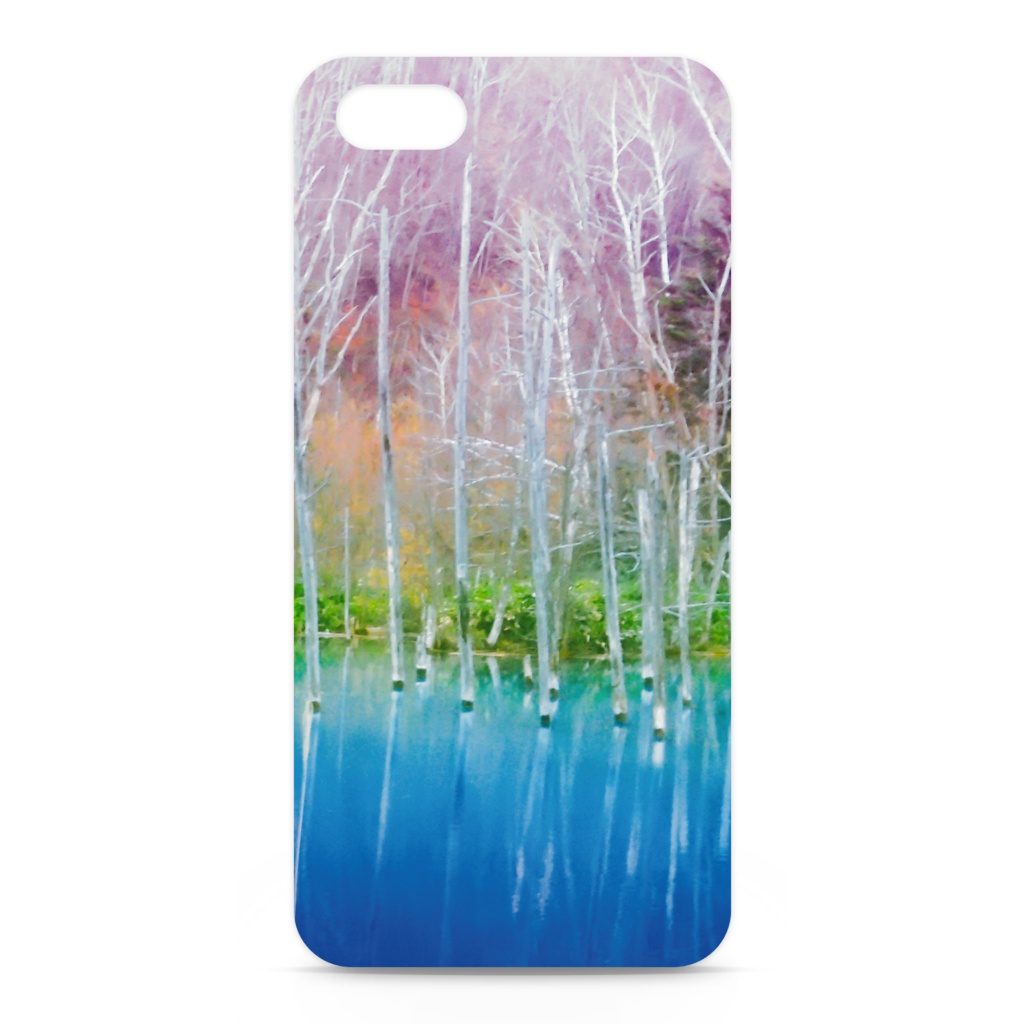 iPhoneケース—白樺の紅葉と青い湖面４