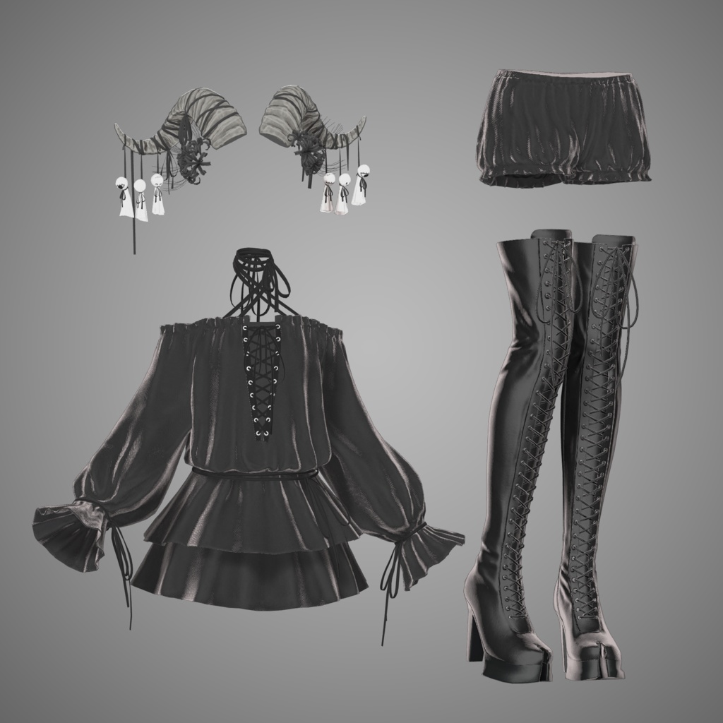 【10アバター対応】Lace Up Dress Outfit