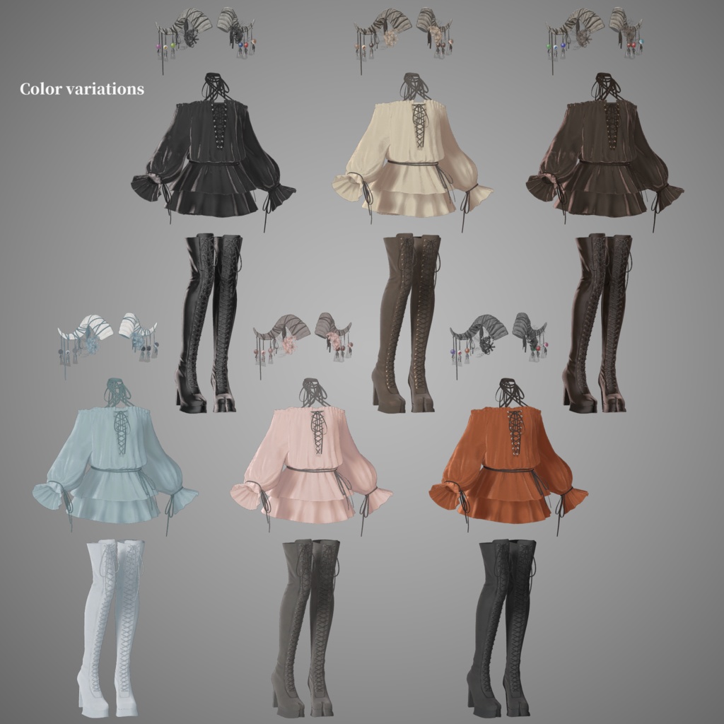 【10アバター対応】Lace Up Dress Outfit