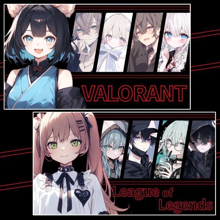 シンプルコラボ配信サムネ 5人用 VALORANT League of Legends