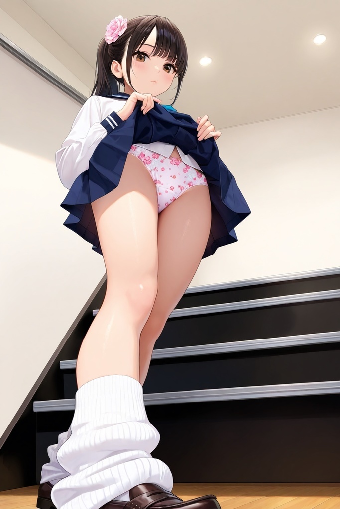 ルーズソックスJKのたくし上げパンチラ