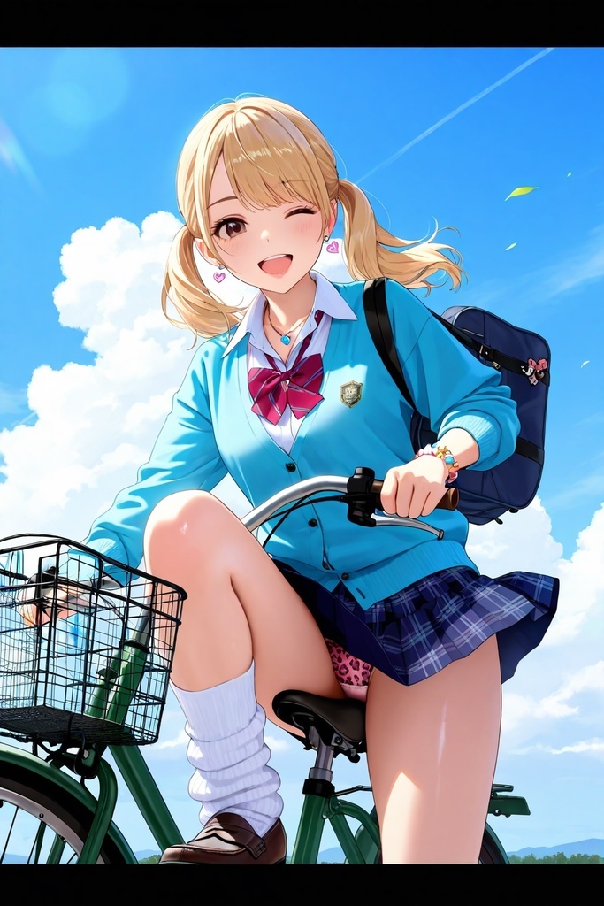ルーズソックスJKの自転車パンチラ