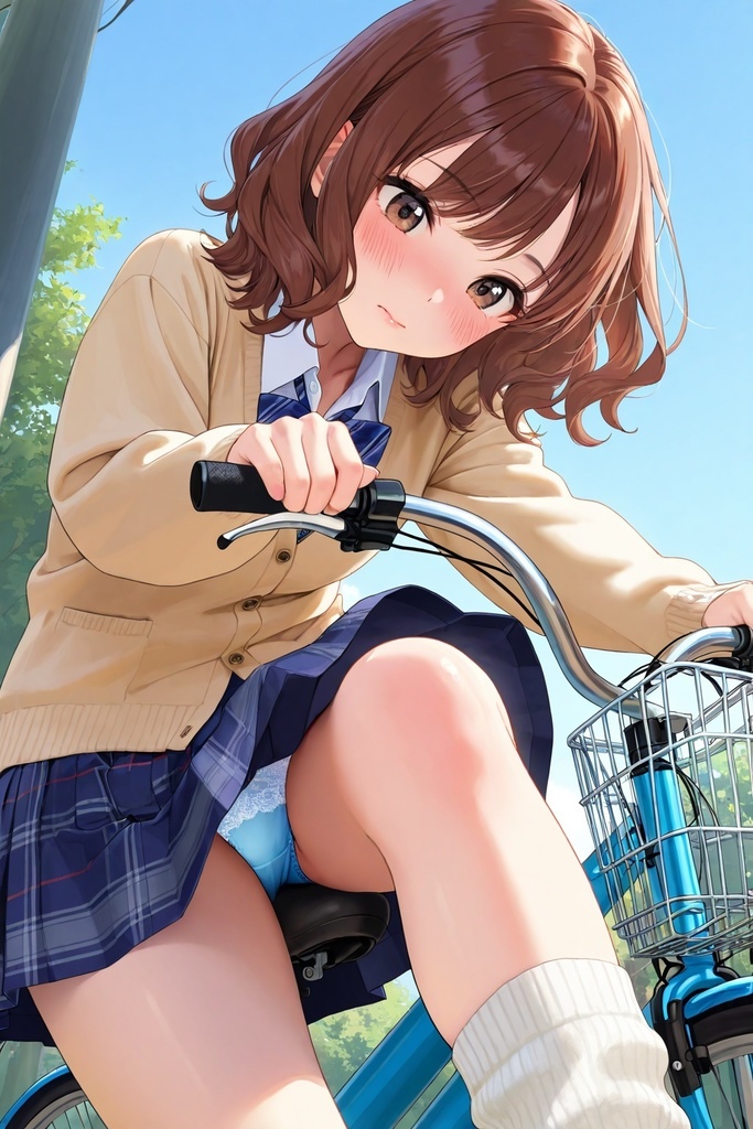 ルーズソックスJKの自転車パンチラ
