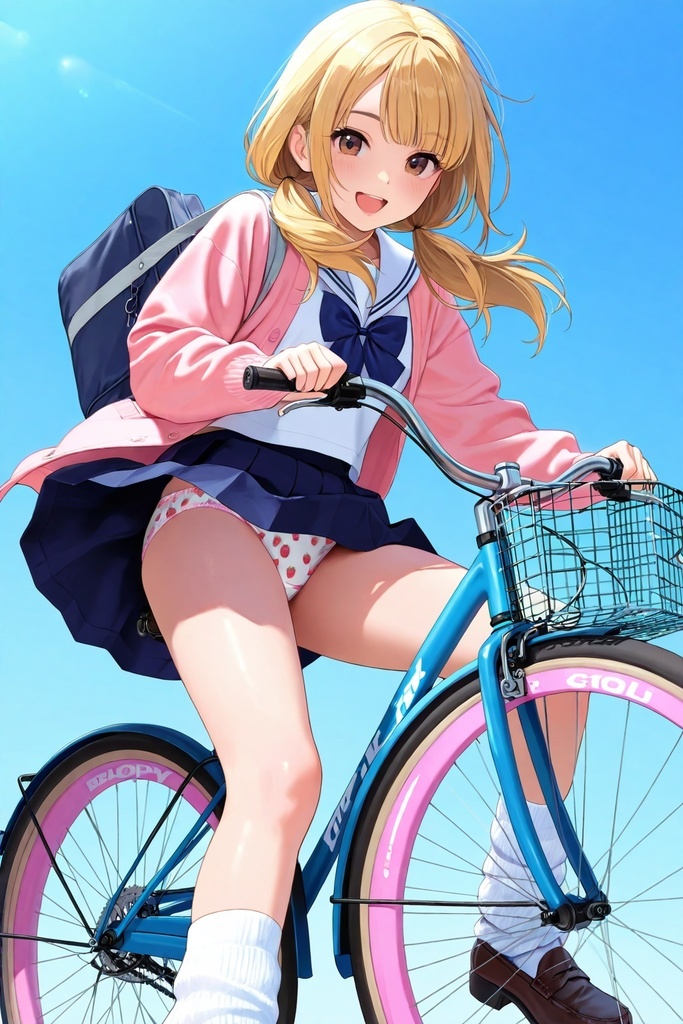 ルーズソックスJKの自転車パンチラ