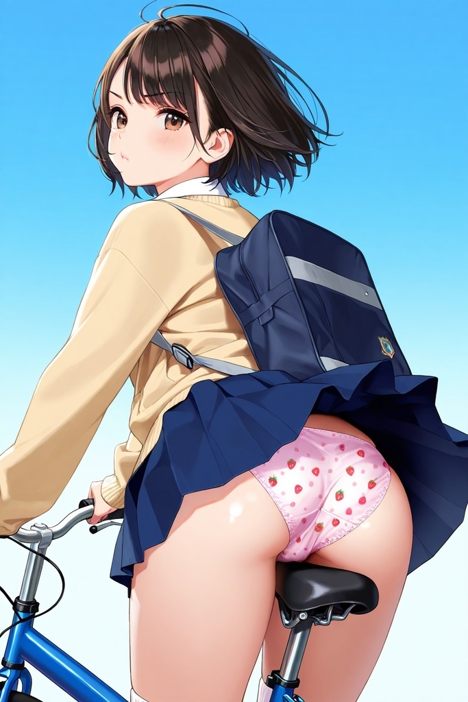 ルーズソックスJKの自転車パンチラ