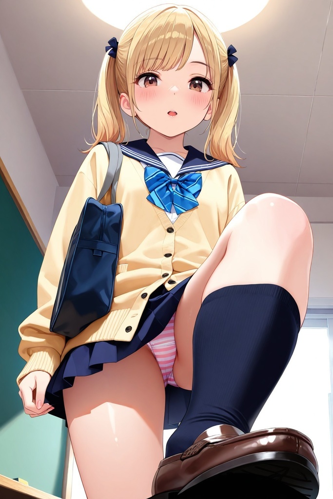 黒ハイソックスJKの踏みつけパンチラ