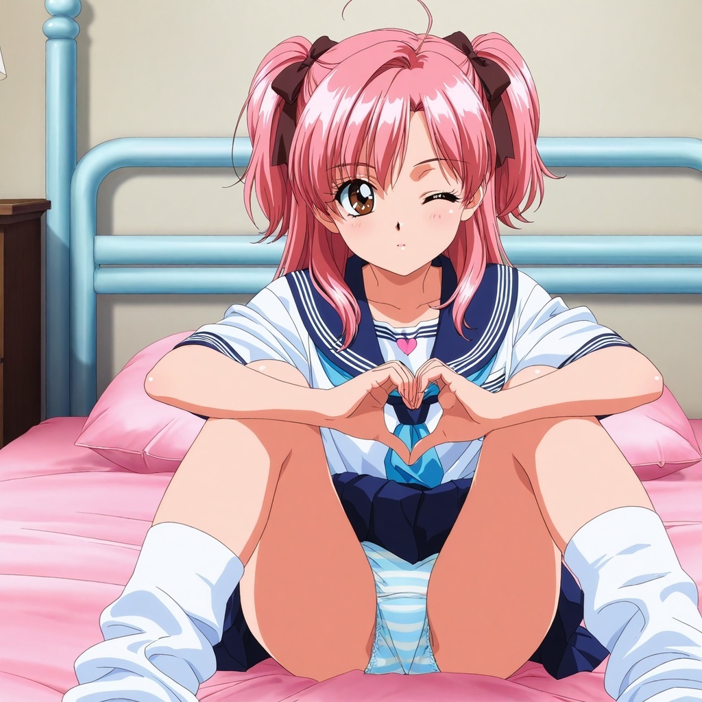 ルーズソックスJKのM字パンチラ レトロアニメ風Ver