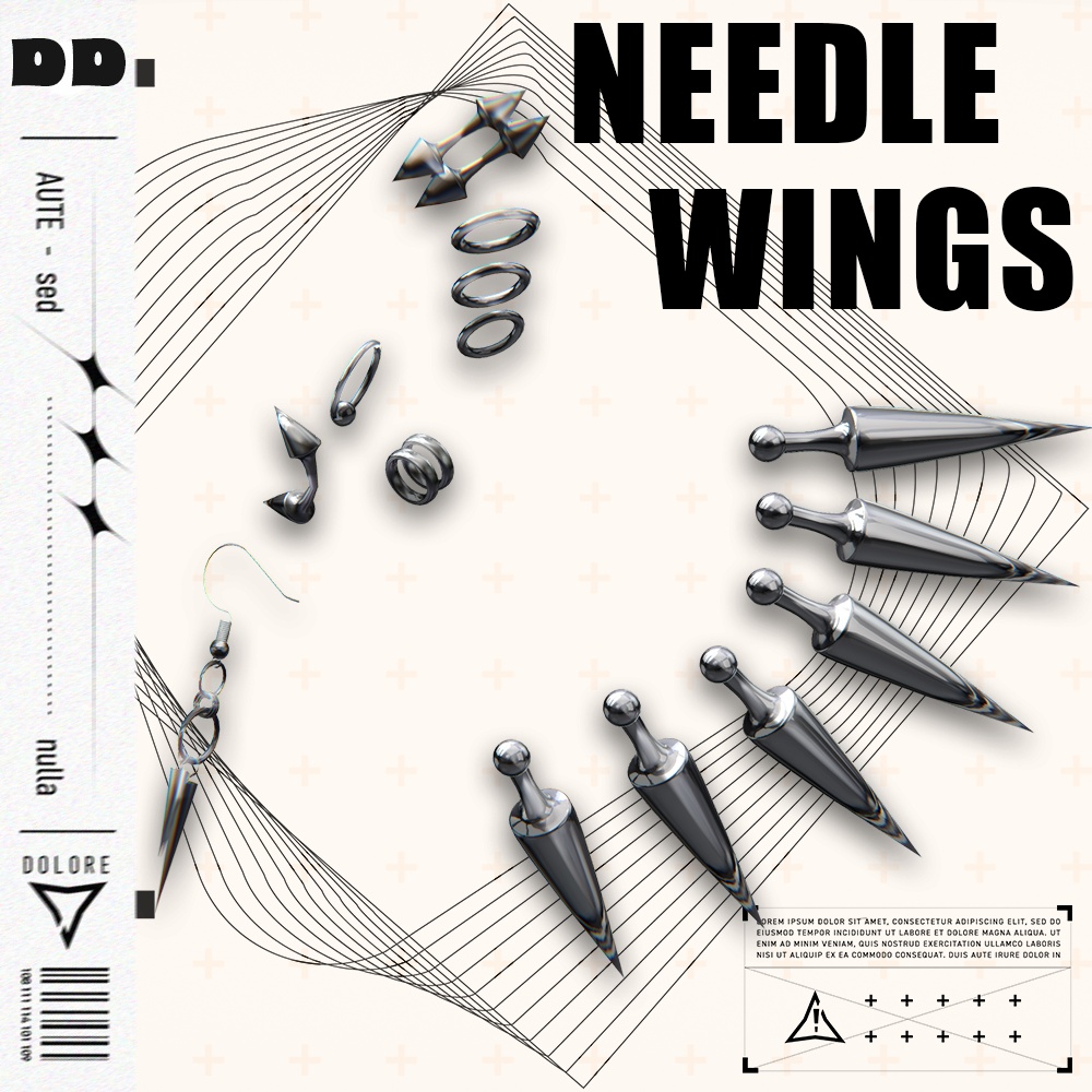 【10アバター対応ピアス】Needle Wings【VRC】