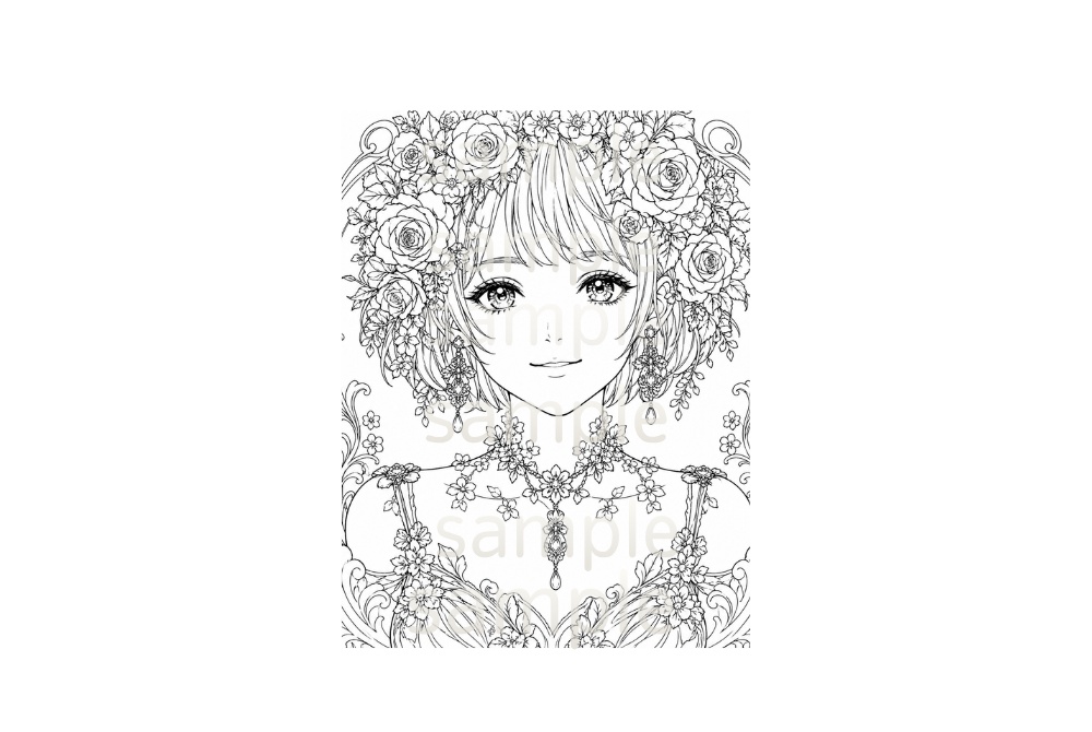【大人の塗り絵セット】~幻想花姫~15枚セット PDF収録