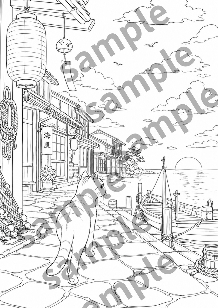 【大人の塗り絵セット】~和洋彩景 猫のいる世界~ 15枚セット PDF収録