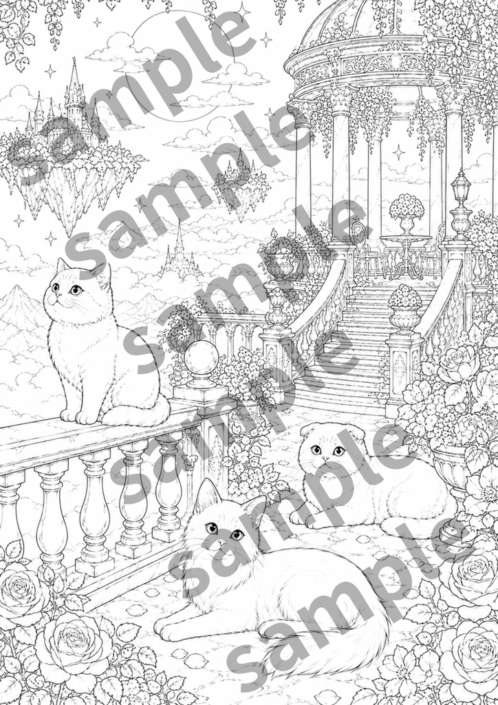 【大人の塗り絵セット】~和洋彩景 猫のいる世界~ 15枚セット PDF収録