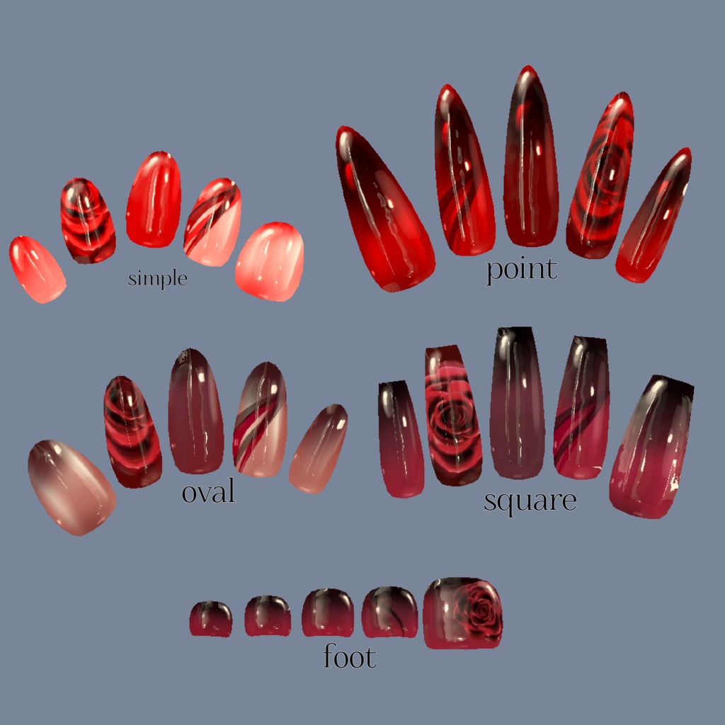 ”GothicRose”ゴシックローズ ネイルテクスチャ【VRChat】《MDollnail対応》