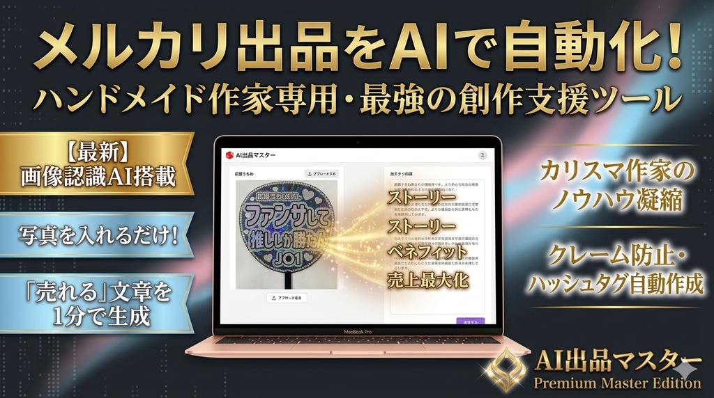 【画像認識AI搭載】メルカリ出品文章・自動生成ツール：Premium Master Edition
