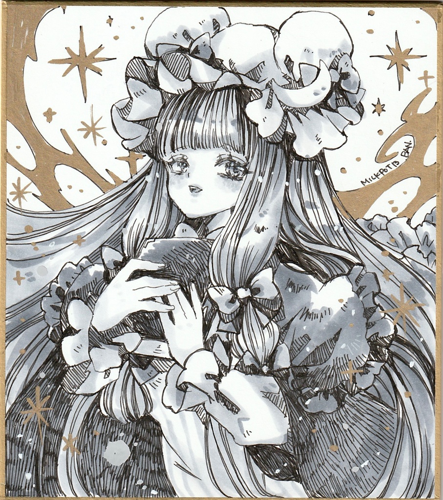 手描きイラスト 同人 東方Project パチュリー ミニ色紙