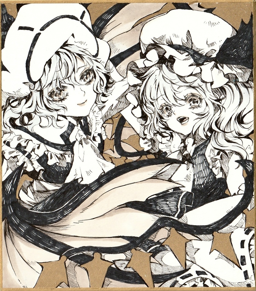 手描きイラスト 同人  ミニ色紙 東方Project フラン レミリア