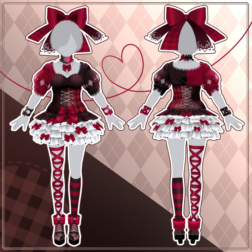 【無料】Vroid正式版衣装『チョコレートリボンワンピ・修正版あり』/全身セット/フォロワー100名様突破記念衣装