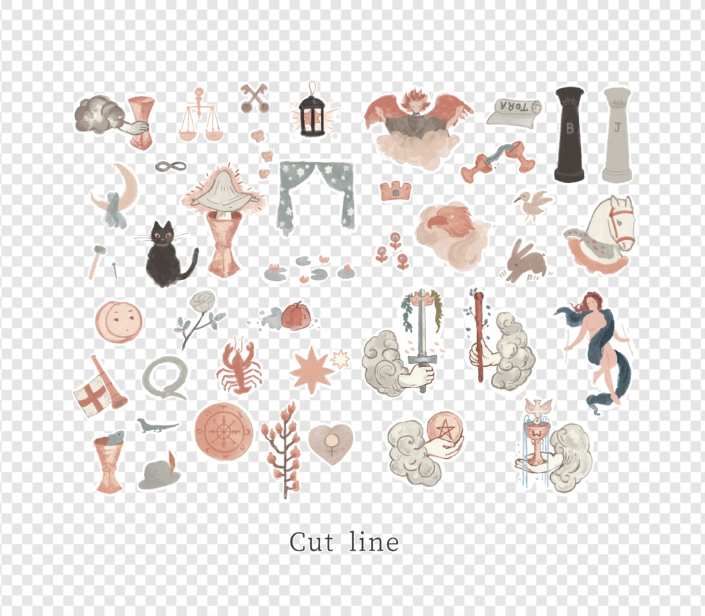 【データ販売】タロットのモチーフシールシート2枚 手帳素材