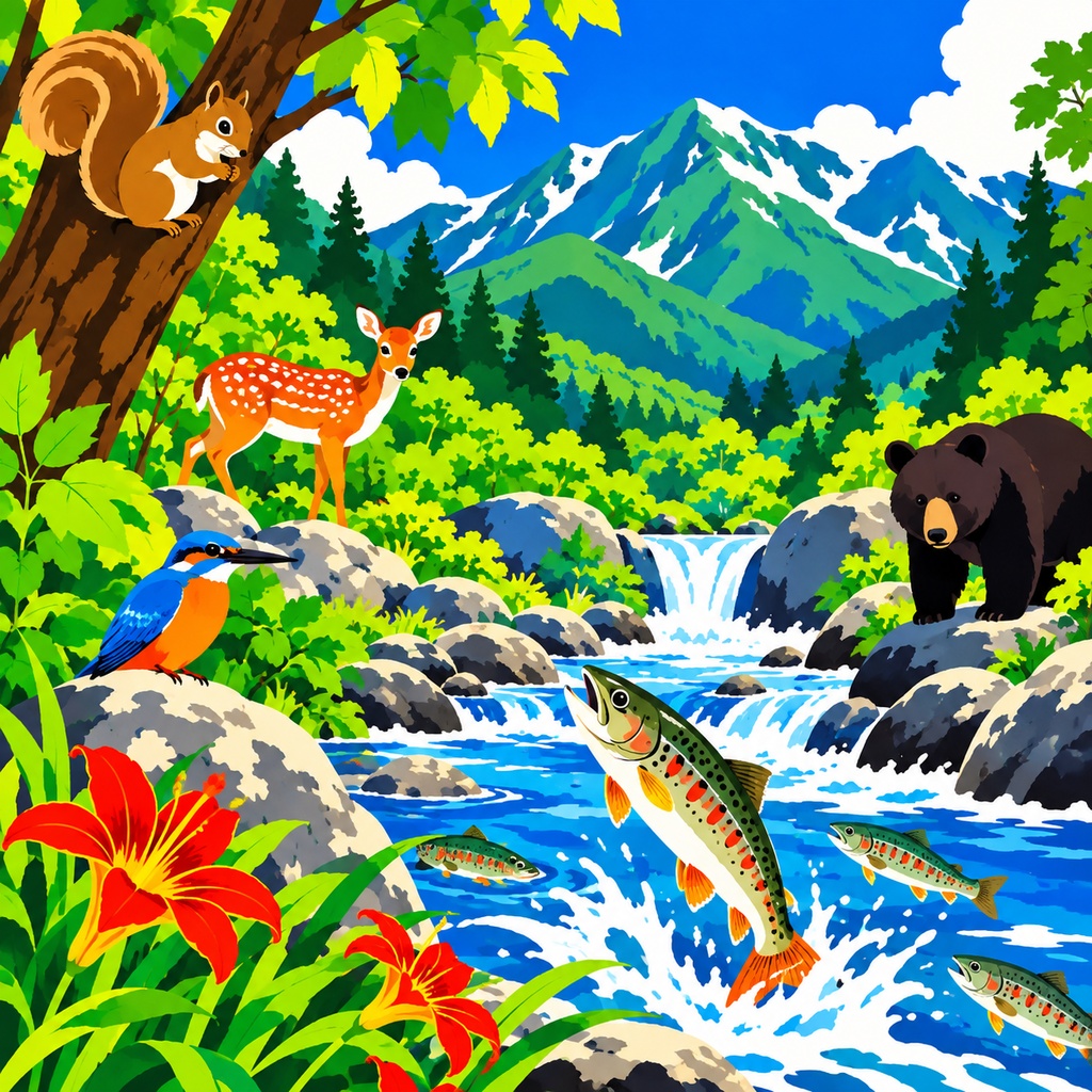 【夏の風景アート】緑輝く渓谷 ― 清流と森の楽園｜新緑×滝×大自然｜インテリア・デジタルアート