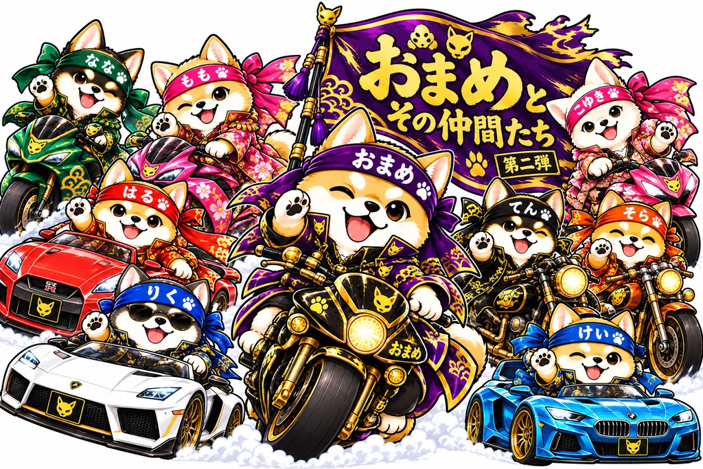 【おまめ暴走族】鬼魔芽・総長おまめと最強の仲間たち｜バイク＆スポーツカー・デジタルアート