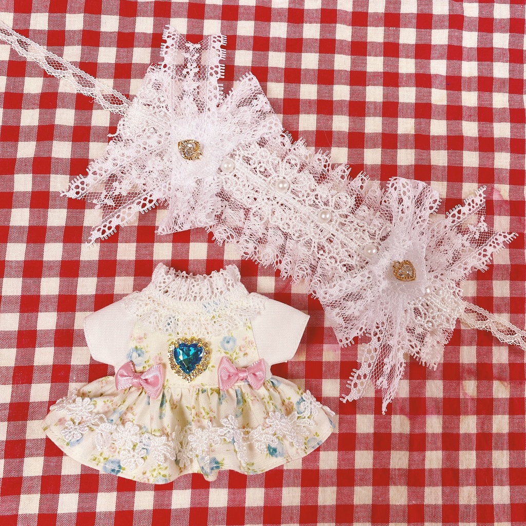 水色ローズ柄♡ワンピース&ヘッドドレスset