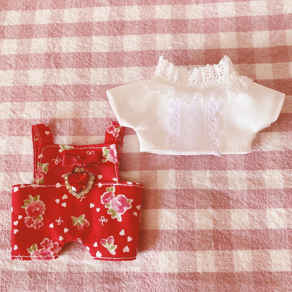 赤×フラワー柄♡トップス&サロペットset