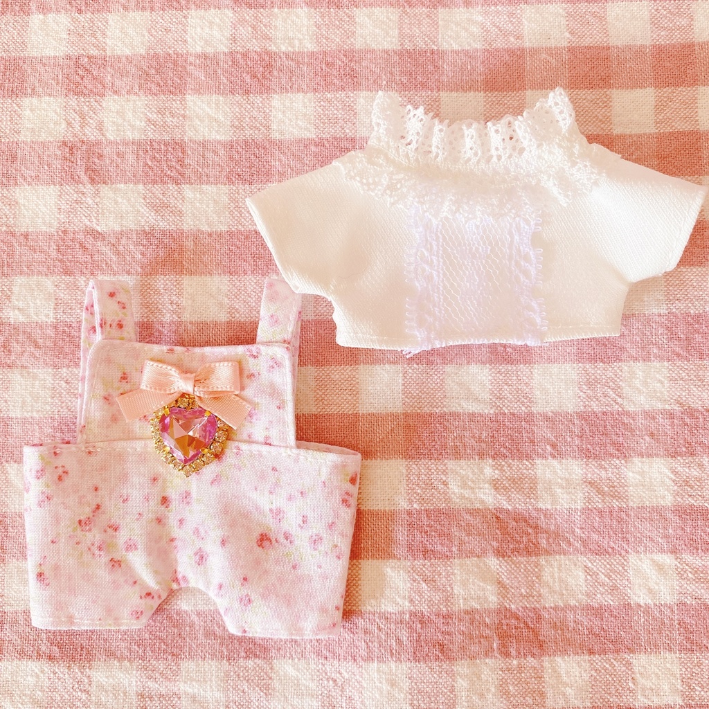 ピンクプチローズ柄♡トップス&サロペットset