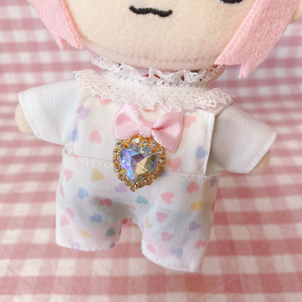 ホワイト×ファンシーハート柄♡トップス&サロペットset