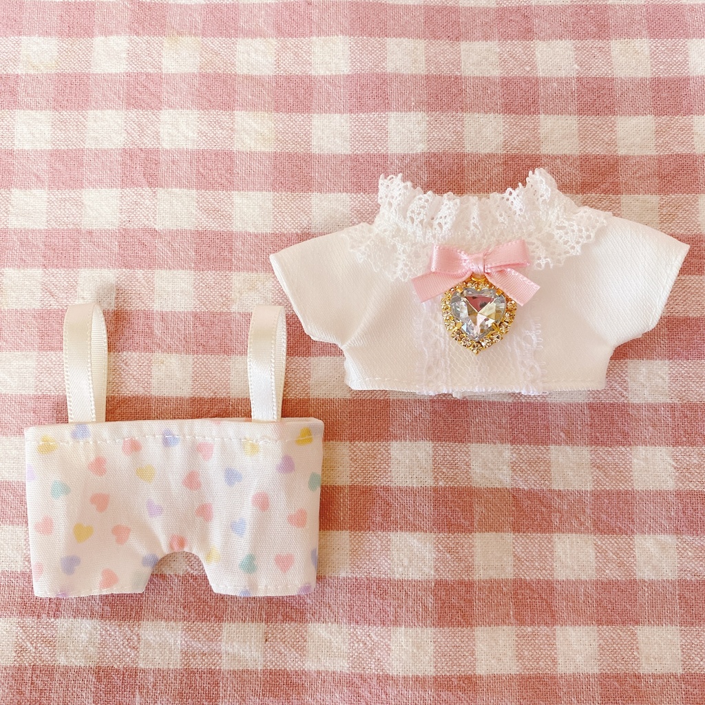 ホワイトファンシーハート柄♡トップス&ズボンset