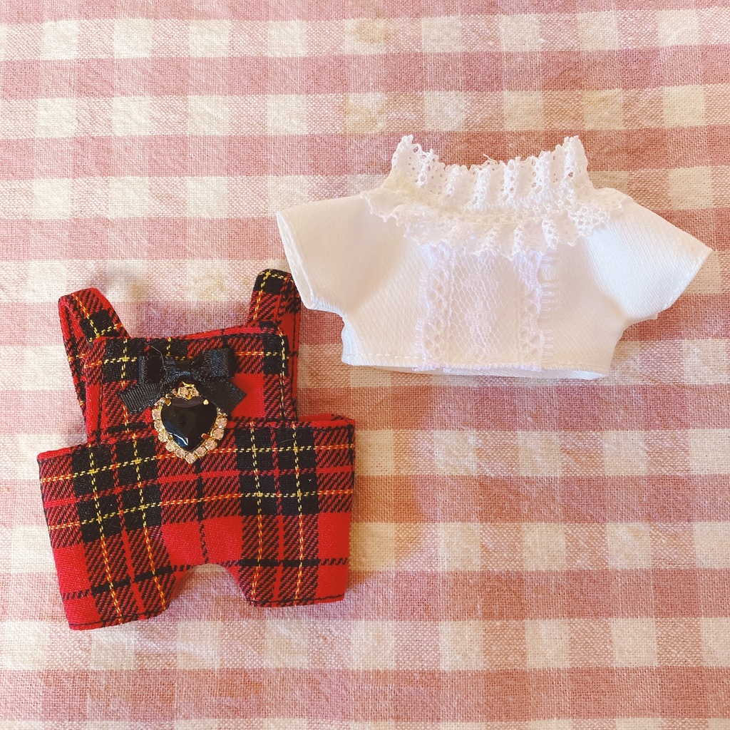 赤チェック柄♡トップス&サロペットset