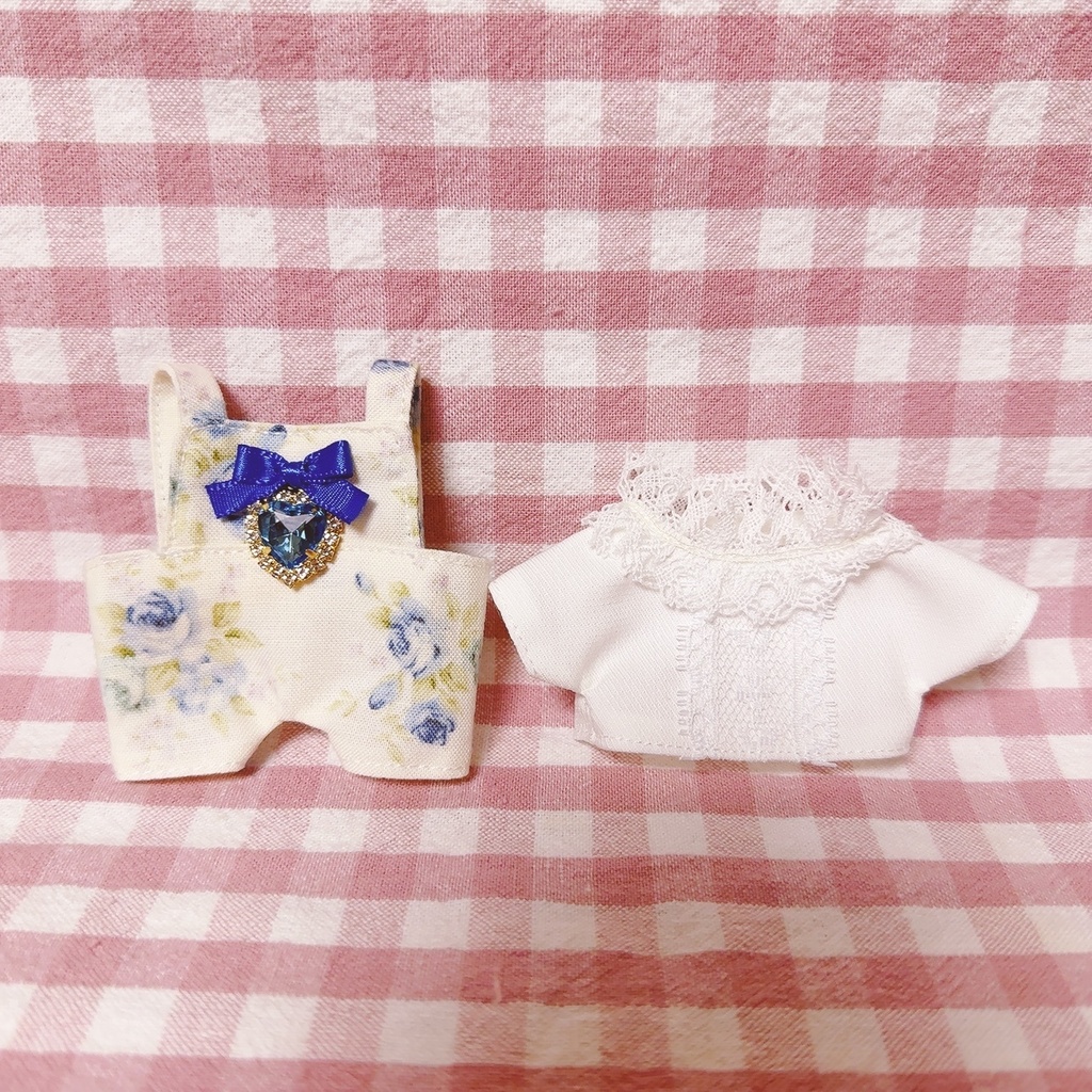 ブルーローズ柄♡トップス&サロペットset