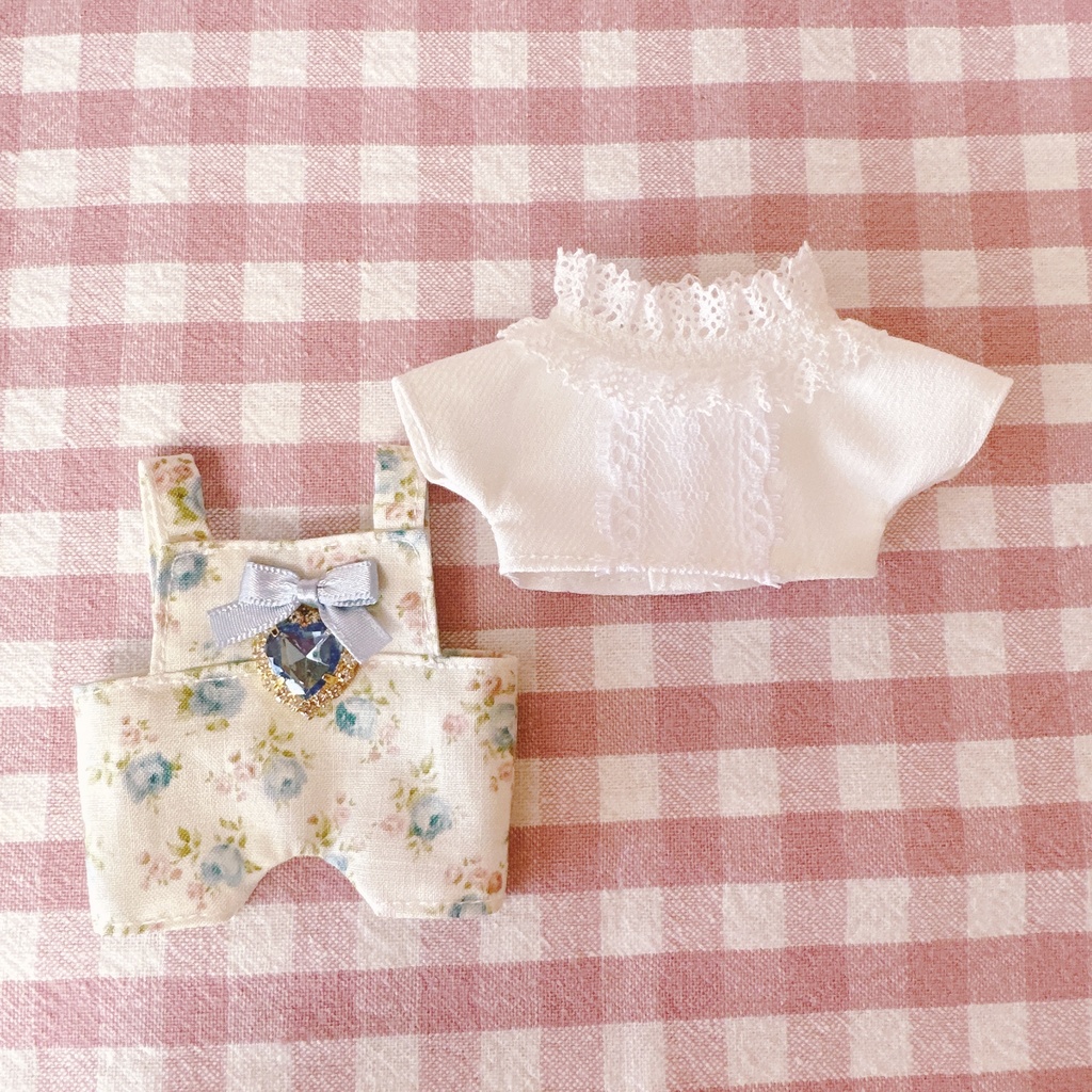 水色ローズ柄♡トップス&サロペットset